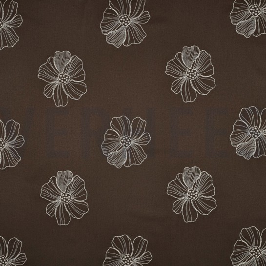 LEINEN VISKOSE STICKEREI BLUMEN BRAUN #7