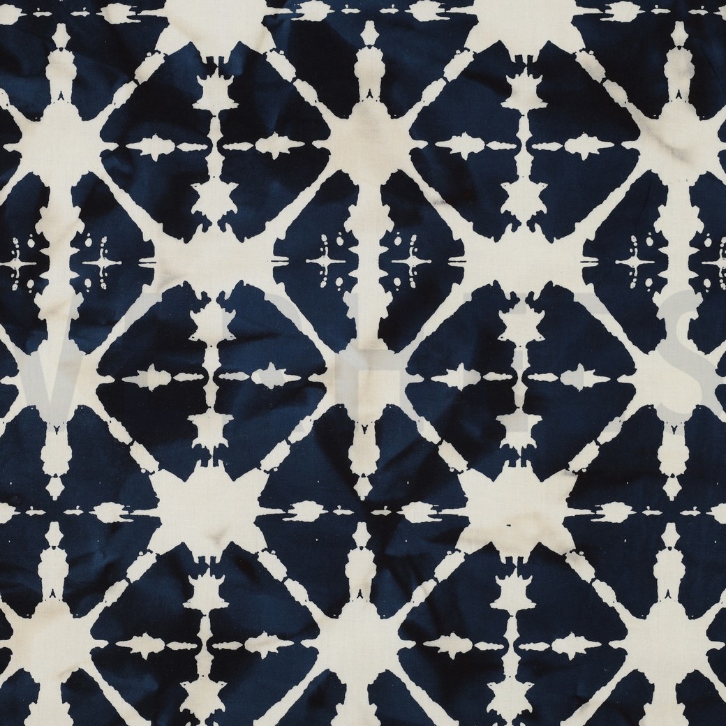HANDGEMAAKTE BATIK KATOEN MARINEBLAUW