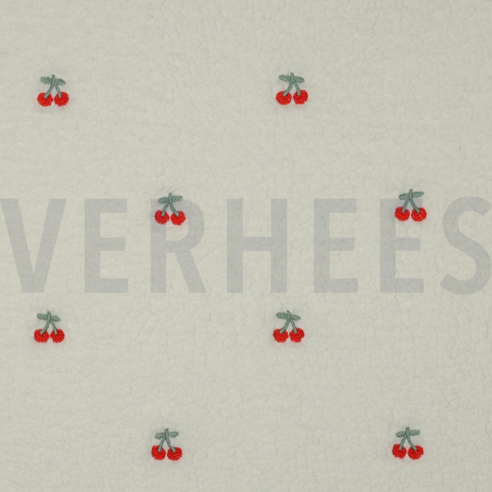 TEDDYSTOFF STICKEREI KIRSCHEN ECRU