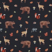 KATOENEN POPLIN DIGITAAL BOSDIEREN MARINEBLAUW (thumbnail)