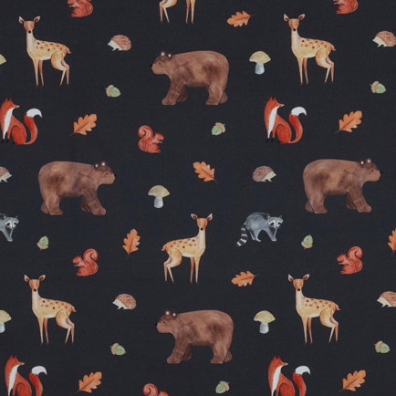 FINE POPLIN DIGITAL FOREST ANIMALS NAVY (hover)
