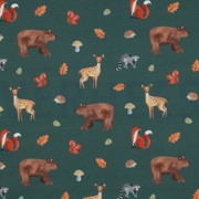 FINE POPLIN DIGITAL FOREST ANIMALS DARK GREEN (thumbnail)
