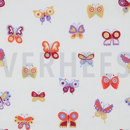 FEIN GEWEBTE BAUMWOLLPOPELINE FOLIE SCHMETTERLINGE WEISS (hover)