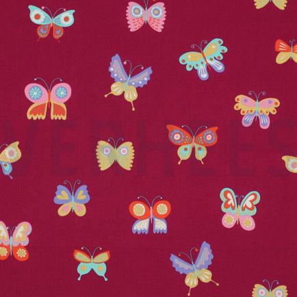 FEIN GEWEBTE BAUMWOLLPOPELINE FOLIE SCHMETTERLINGE FUCHSIA (hover)