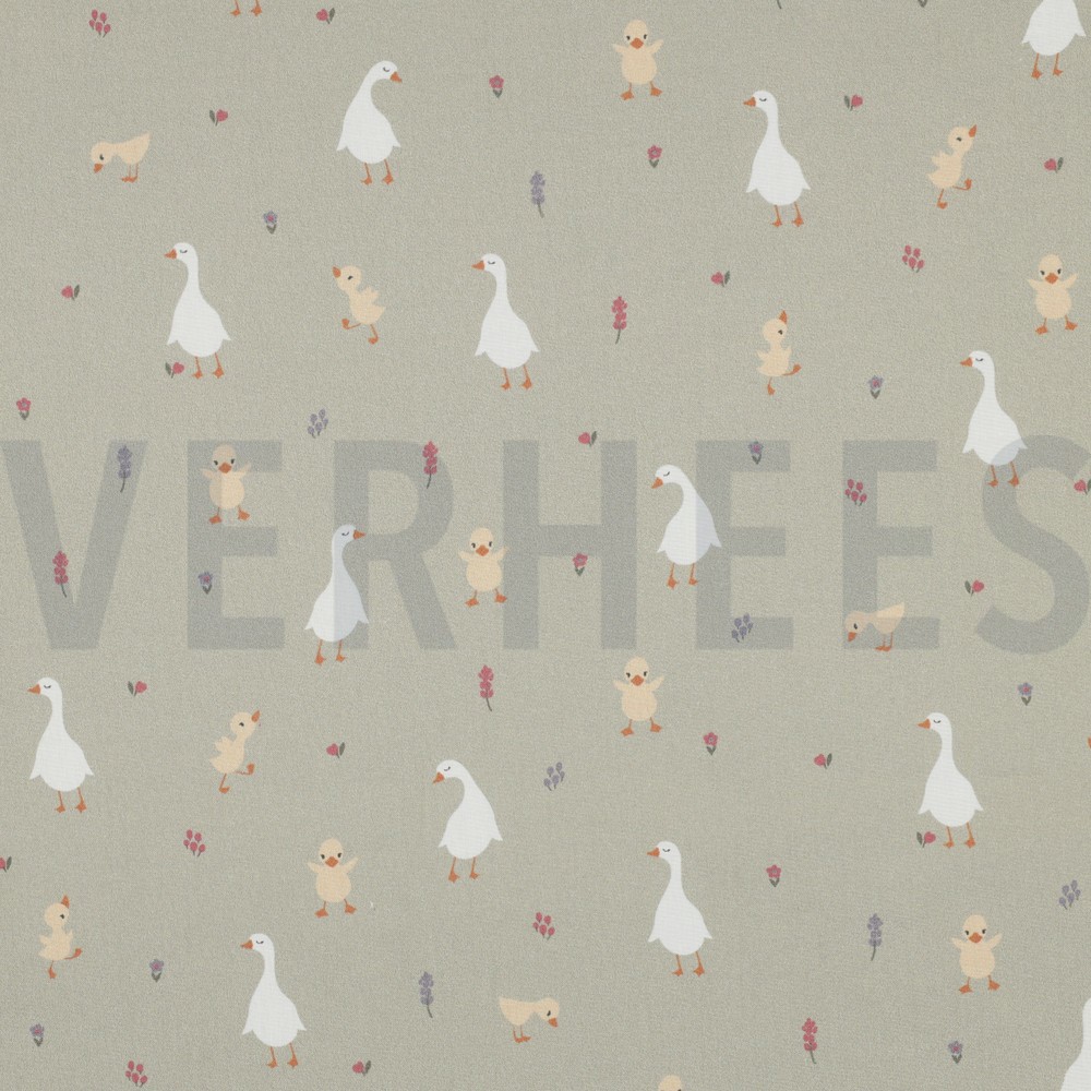 KATOENEN POPLIN GOTS KLEINE GANS SALIEGROEN