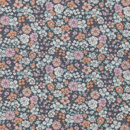 FEIN GEWEBTE BAUMWOLLPOPELINE GOTS BLUMEN MARINEBLAU (hover)