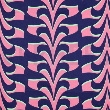 COTON SATIN ABSTRACT FLEURS BLEU MARINE (hover)