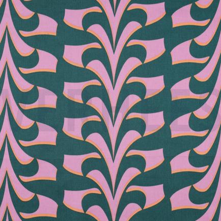 KATOEN SATIJN ABSTRACTE BLOEMEN DONKERGROEN (hover)