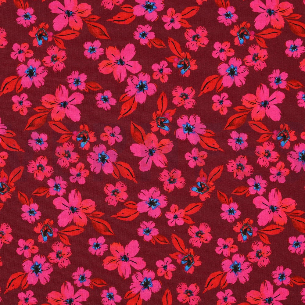 JERSEY DIGITAAL BLOEMEN ROZE / ROOD