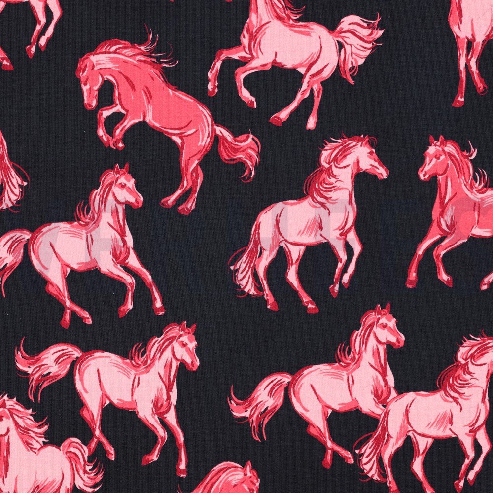 FRENCH TERRY DIGITAL CHEVAUX BLEU MARINE