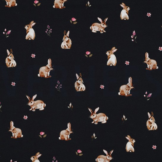 JERSEY DIGITAL RABBITS AND FLOWERS NAVY #7
