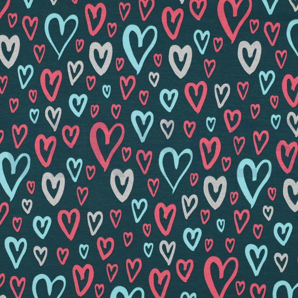 JERSEY GLITTER HEARTS PETROL