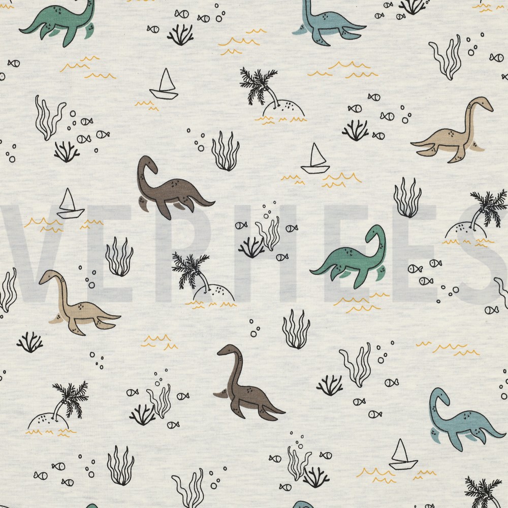 JERSEY MELANGE WATER DINOSAURUSSEN ECRU GEMÊLEERD