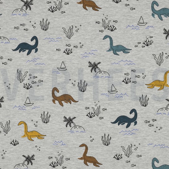 JERSEY MÉLANGE DINOSAURES AQUATIQUES GRIS CHINÉ CLAIR #7