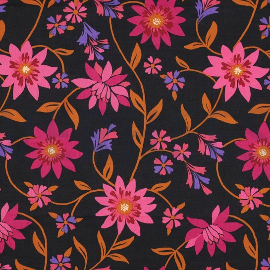 COTTON VOILE FLOWERS BLACK #7