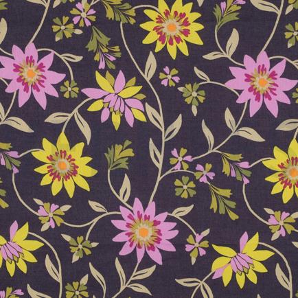 COTON VOILE FLEURS VIOLET FONCÉ (hover)