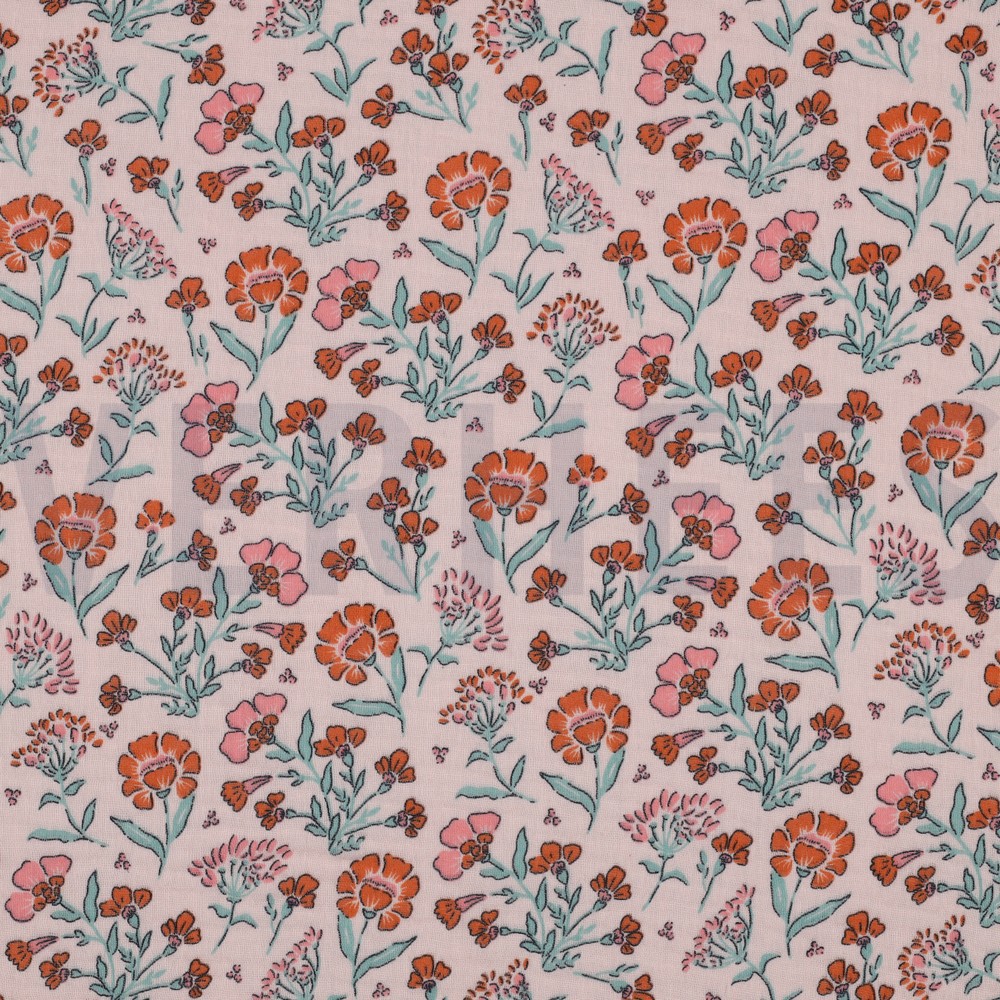 DOUBLE GAUZE BLOEMEN LICHTROZE/OUDROZE