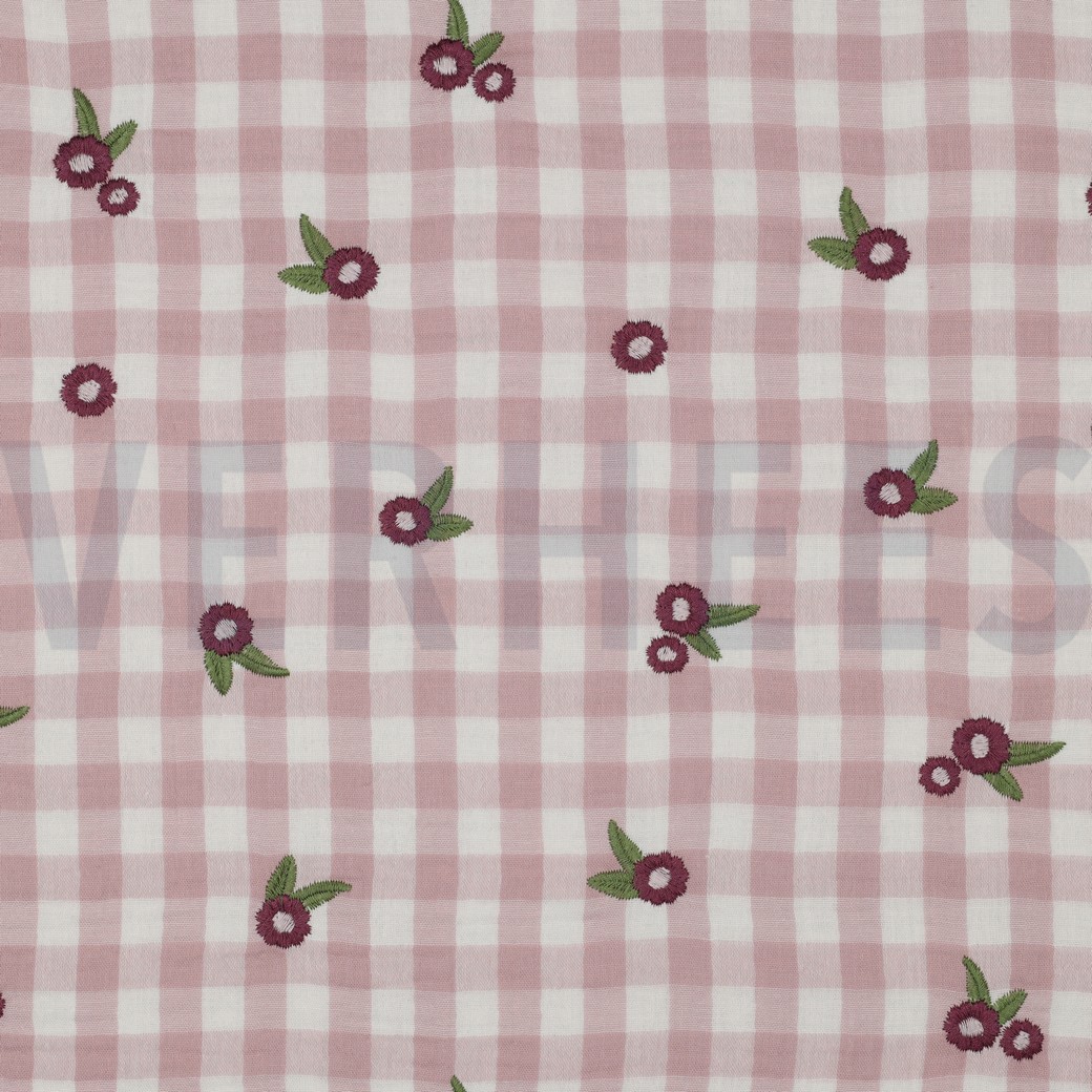 DOUBLE GAUZE RUITEN EMBROIDERY BLOEMEN MAUVE