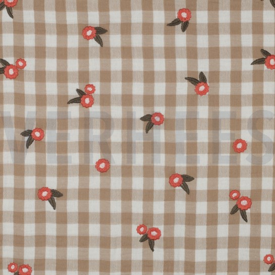 DOUBLE GAUZE RUITEN EMBROIDERY BLOEMEN BEIGE #7