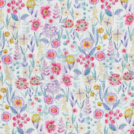 WAFFELPIQUÉ DIGITAL BLUMEN WEISS #7