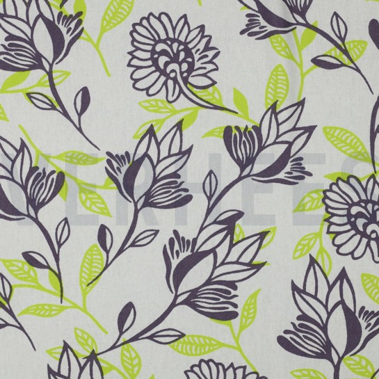 LIN VISCOSE FLEURS VERT #7
