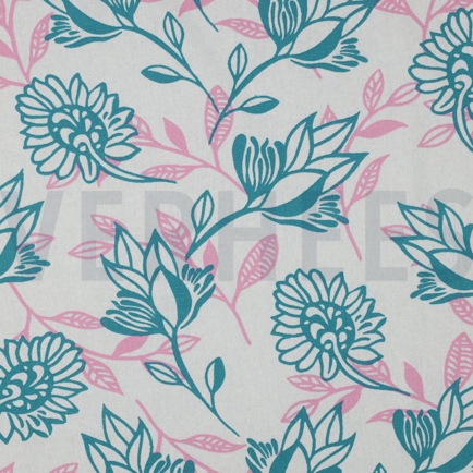 LINNEN VISCOSE BLOEMEN ROZE (hover)
