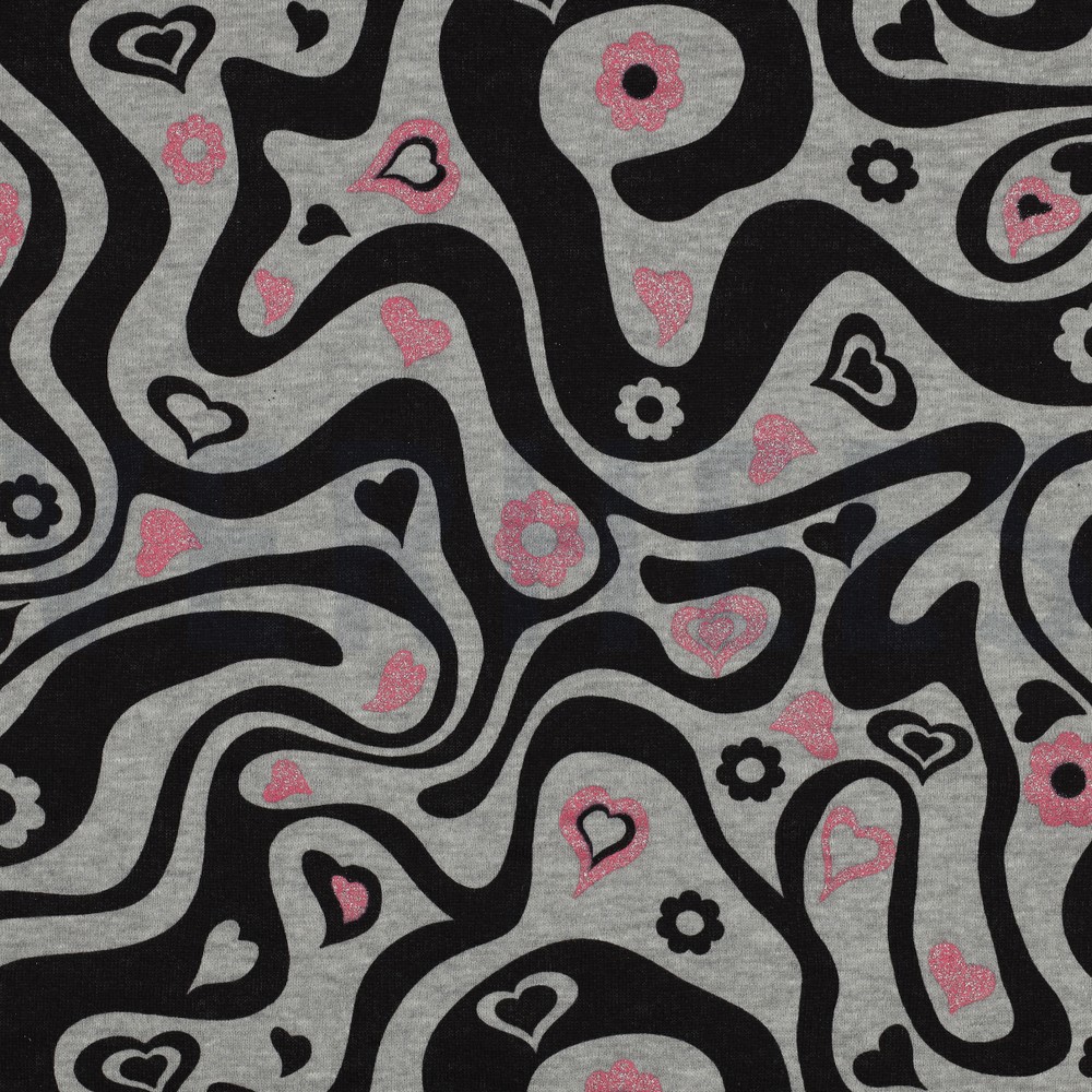 SWEAT MELANGE GLITZER RETRO BLUMEN HELLGRAU MELIERT