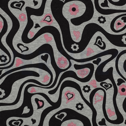 SWEAT MELANGE GLITZER RETRO BLUMEN HELLGRAU MELIERT (hover)