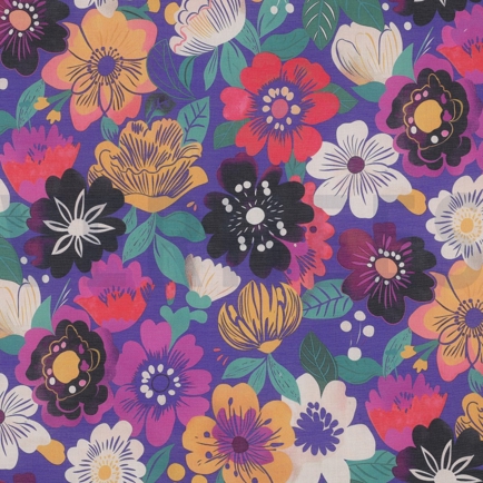 KATOEN VOILE DIGITAAL BLOEMEN KOBALTBLAUW (hover)