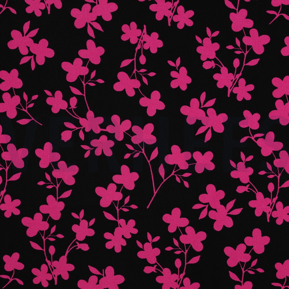 VISCOSE ROSELLA STRETCH FLOWERS BLACK