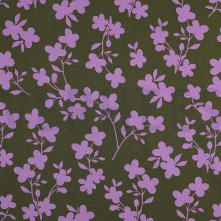 VISCOSE ROSELLA STRETCH FLOWERS ARMY GREEN (hover)