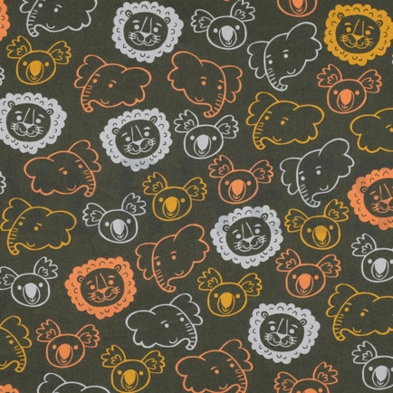 FINE POPLIN SAFARI ANIMALS DARK GREEN (hover)