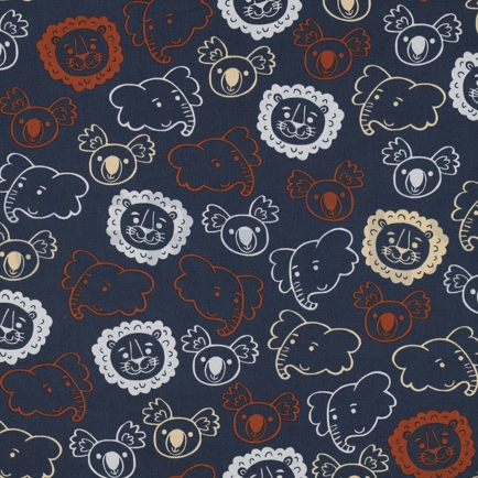 FINE POPLIN SAFARI ANIMALS NAVY (hover)