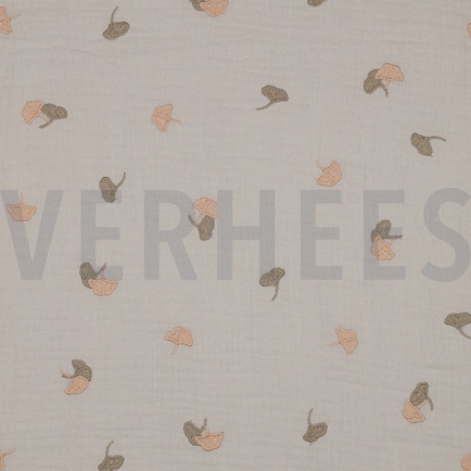 DOUBLE GAUZE EMBROIDERY BLADEREN LICHT ZAND (hover)