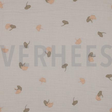 DOUBLE GAUZE EMBROIDERY BLADEREN LICHT ZAND (hover)