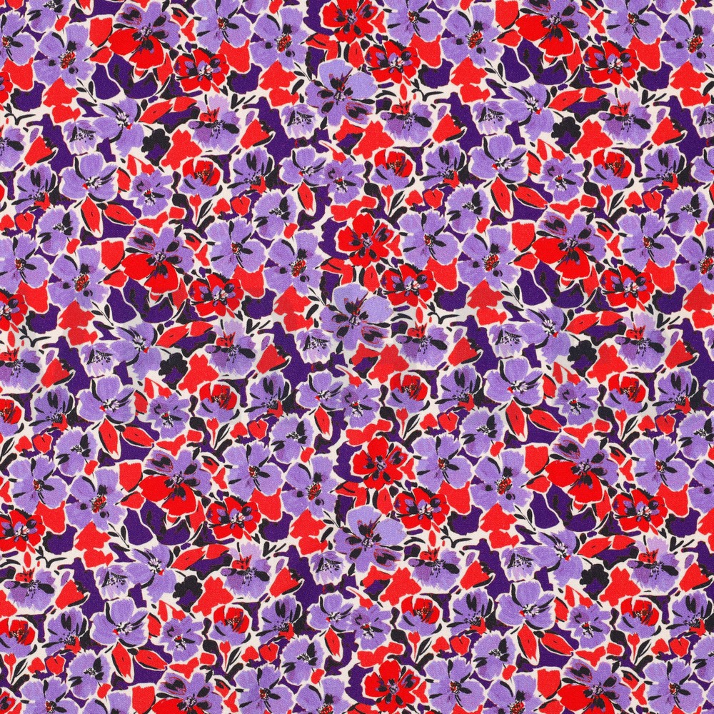 VISCOSE ROSELLA STRETCH DIGITAAL BLOEMEN LILA