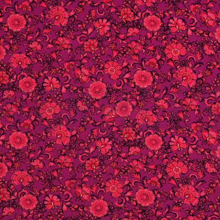 VISCOSE POPELINE STRETCH DIGITAL FLEURS FUCHSIA (hover)