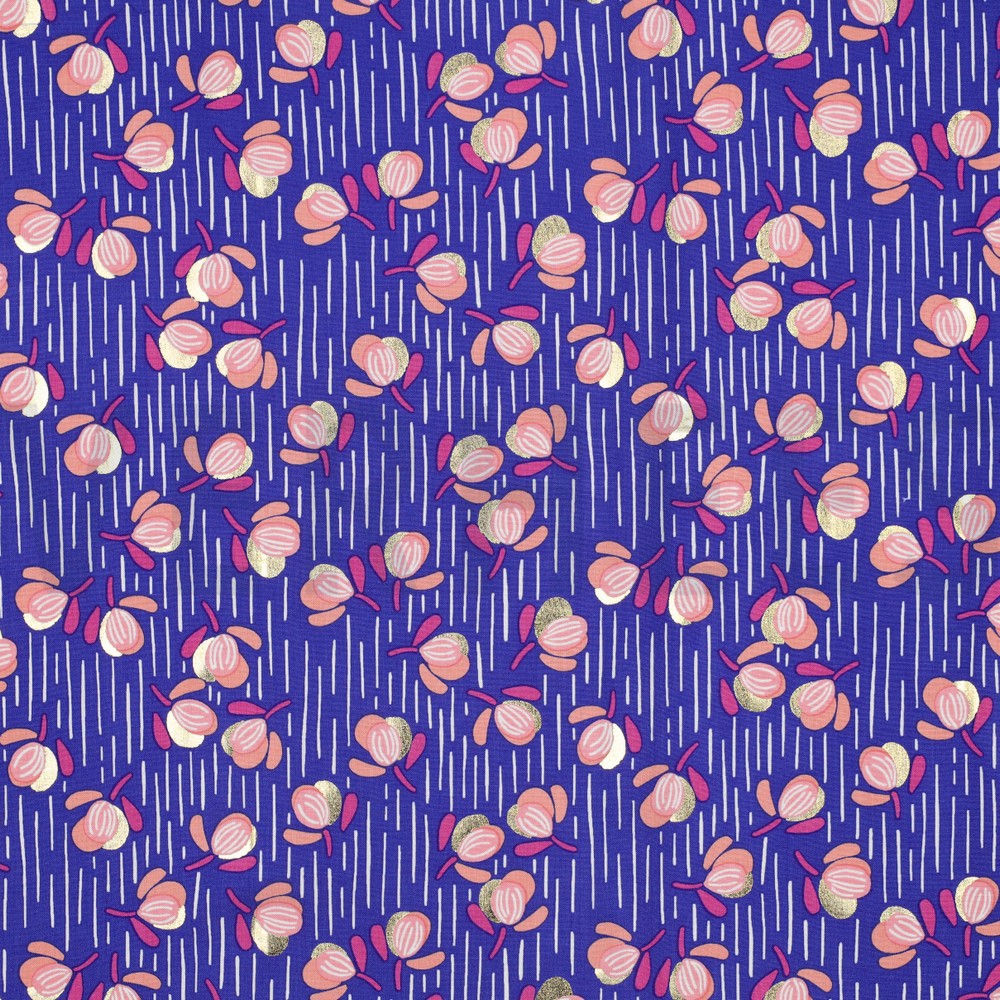 VISCOSE RADIANCE FOIL FLOWERS COBALT