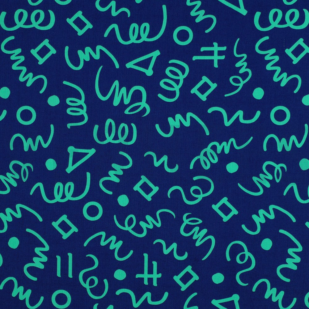 BAUMWOLLE POPELINE GEOMETRISCH MARINEBLAU/PETROL