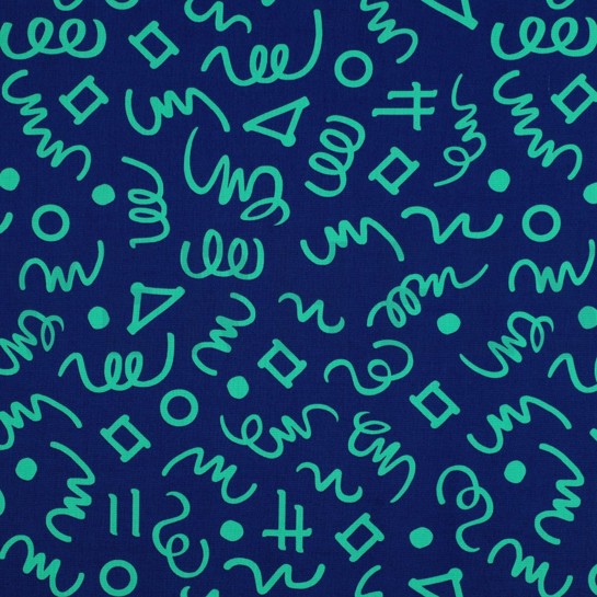 BAUMWOLLE POPELINE GEOMETRISCH MARINEBLAU/PETROL #7