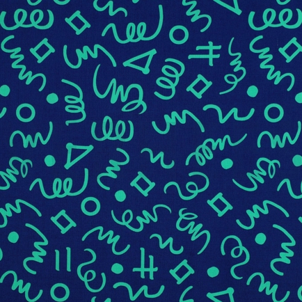 BAUMWOLLE POPELINE GEOMETRISCH MARINEBLAU/PETROL (hover)