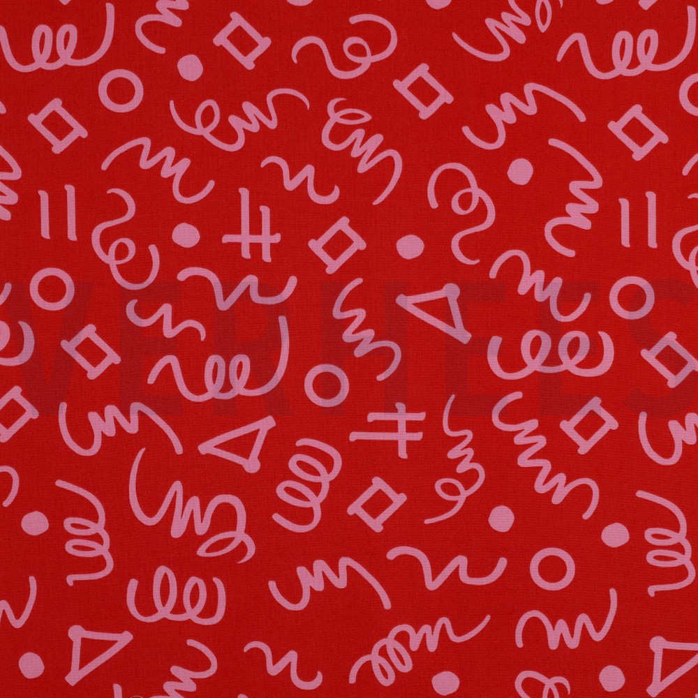 BAUMWOLLE POPELINE GEOMETRISCH ROT/ROSA