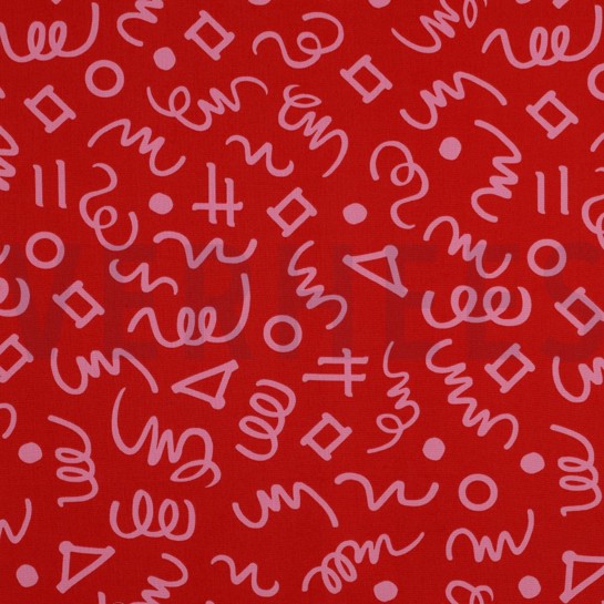 BAUMWOLLE POPELINE GEOMETRISCH ROT/ROSA #7