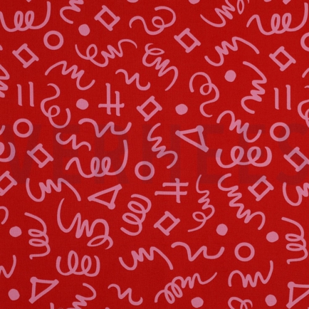 BAUMWOLLE POPELINE GEOMETRISCH ROT/ROSA (hover)