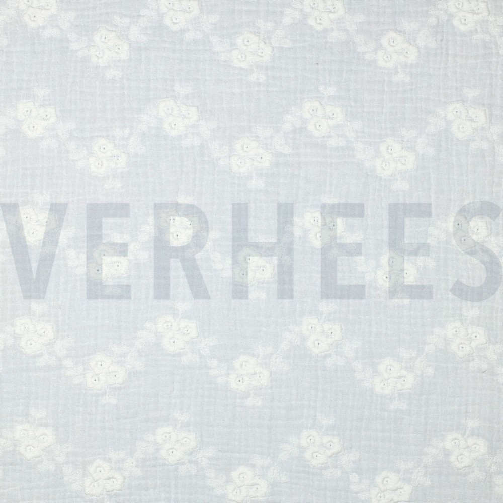 DOUBLE GAZE DE COTON BRODERIE FLEURS BLANC
