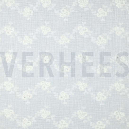 DOUBLE GAUZE EMBROIDERY FLOWERS WHITE #7