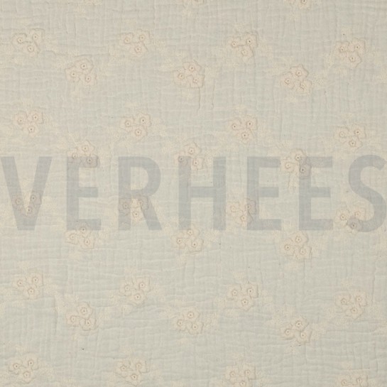 DOUBLE GAZE DE COTON BRODERIE FLEURS NATUREL #7