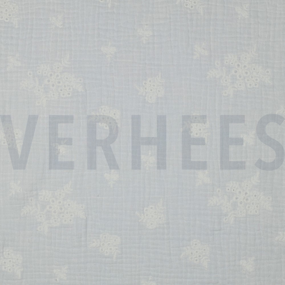 DOUBLE GAZE DE COTON BRODERIE FLEURS BLANC