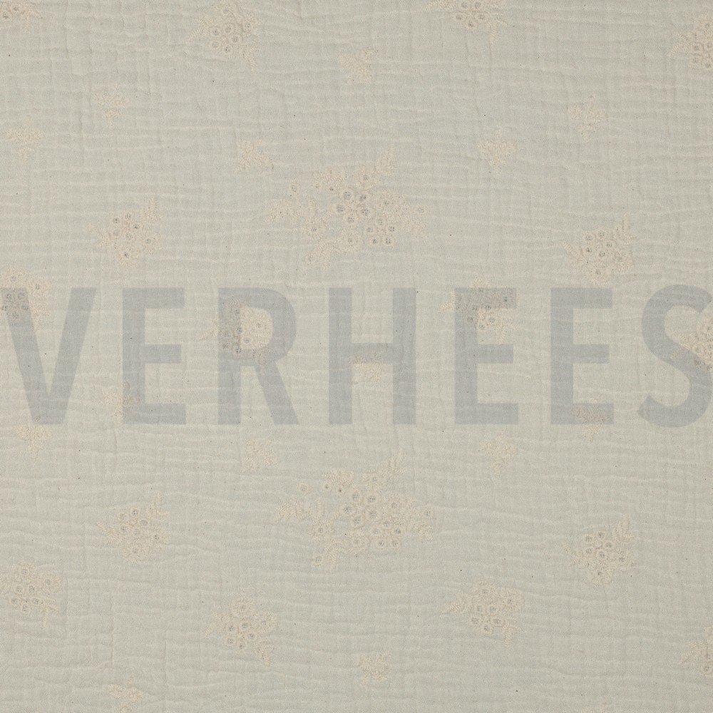 DOUBLE GAUZE EMBROIDERY FLOWERS NATURAL