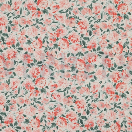 VISCOSE RADIANCE DIGITAAL BLOEMEN ÉCRU/KORAAL (hover)